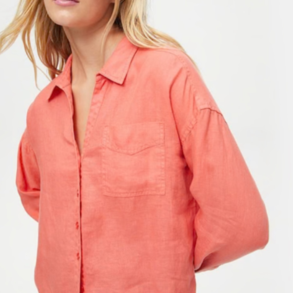 Michael Stars Gracie Cropped Linen Shirt - Passion Fruit XS NWT